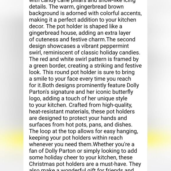 Dolly Parton Candy Cane Swirl Oranament Pot Holder - Picture 5 of 7